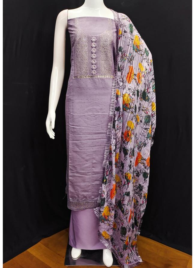 Georgette Lilac Daily Wear Printed Dress Material